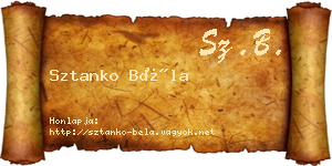 Sztanko Béla névjegykártya